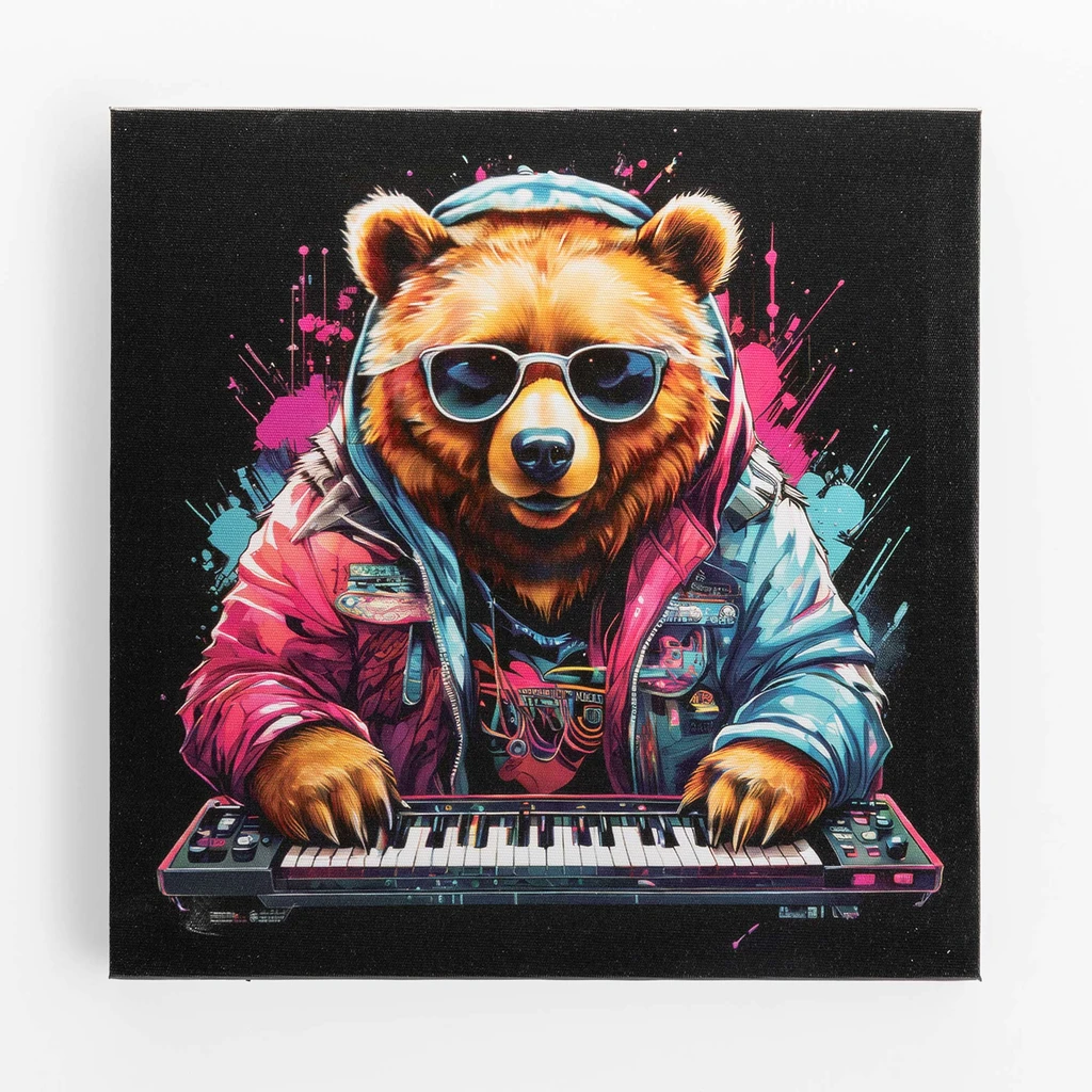 Obraz z grafiką niedźwiedzia muzyka