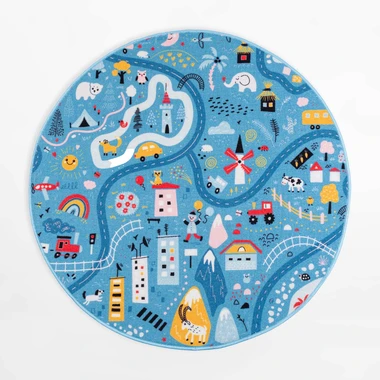 Kulatý modrý koberec STELLA, ulice, 120 cm