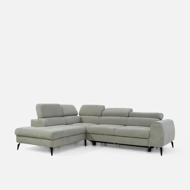 Světle šedá rohová sedací souprava s polohovatelnými opěrkami hlavy JAZZY L levá