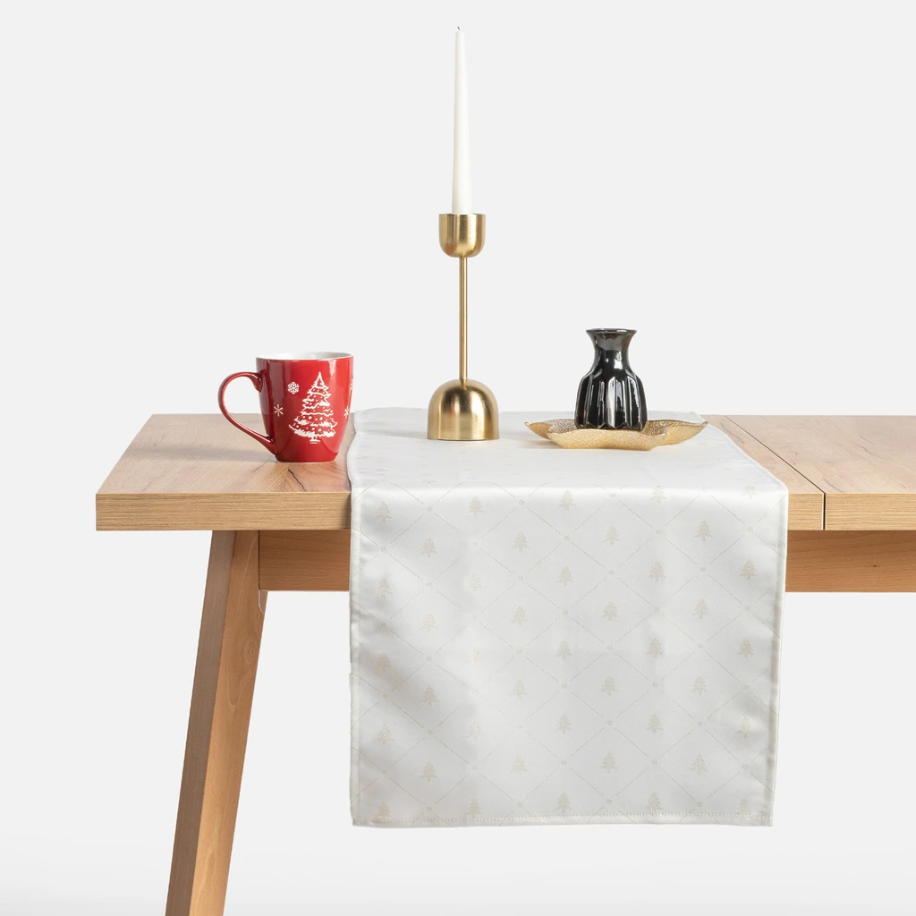 Běhoun glamour se vzorem vánočních stromečků ecru LUMINE 40x120 cm