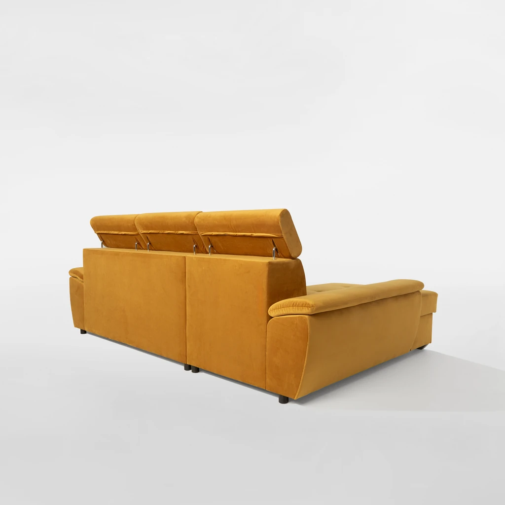 Rohová sedací souprava s nastavitelnými opěrkami hlavy rozkládací levá TITAN hořčicová