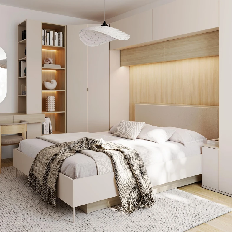 Aranżacja 2-drzwiowej szafy w nowoczesnej zabudowie sypialni