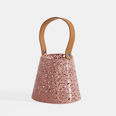 Růžová kovová lucerna 16x26,5 cm