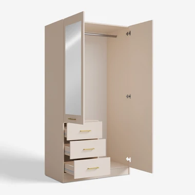 Béžová skříň se zrcadlem KONSO dvoudveřová
