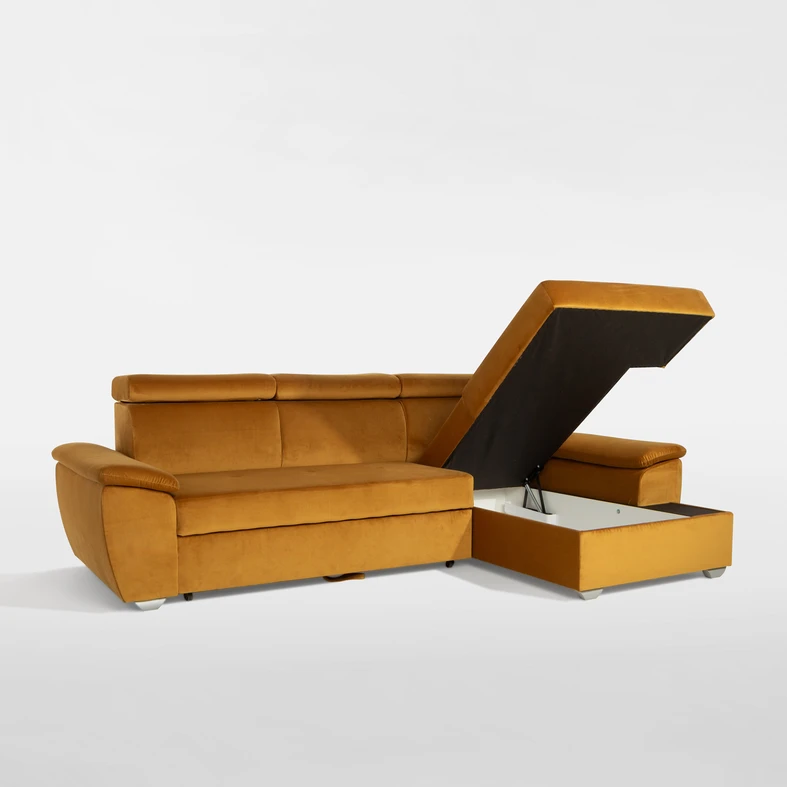 Rohová sedací souprava s nastavitelnými opěrkami hlavy pravá TITAN hořčicová