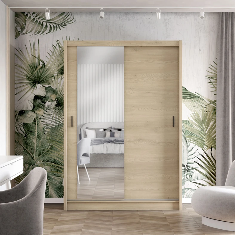 Skříň s posuvnými dveřmi INES se zrcadlem 150 cm dub cremona