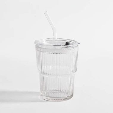 Sklenice s víčkem a brčkem 350 ml