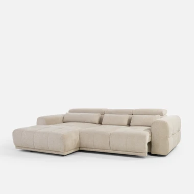 Béžová rohová sedací souprava s nastavitelnou opěrkou hlavy PANEO S levá