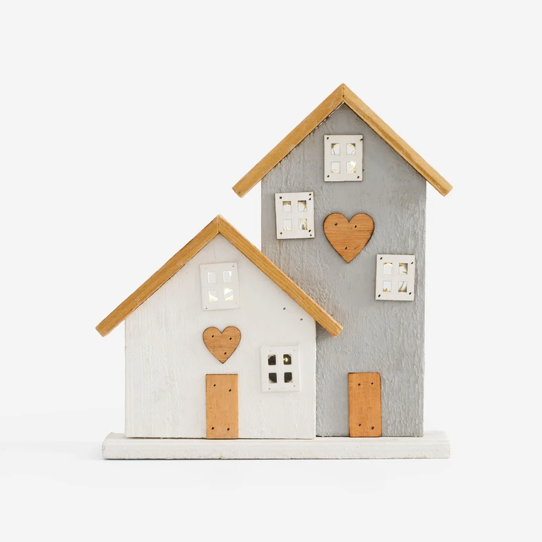 Dekorace LED dřevěné domky 28 cm MIX