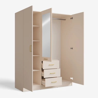 Béžová skříň se zrcadlem KONSO třídveřová