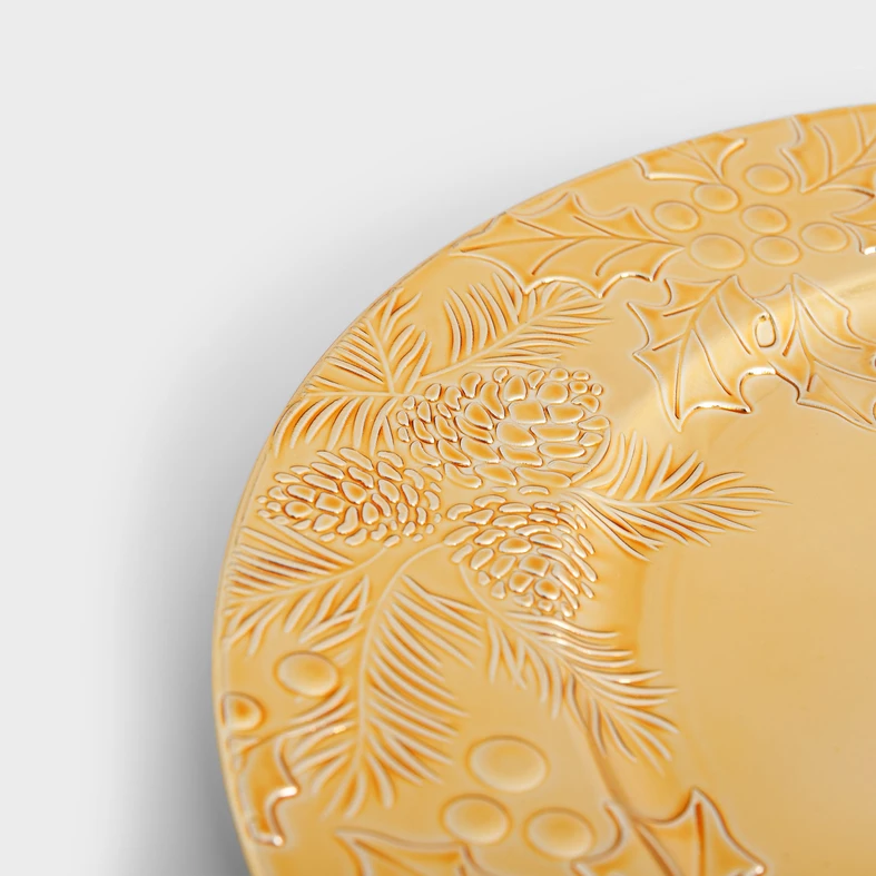 Dekorativní talíř podtalíř zlatý s zimními rostlinami 33 cm