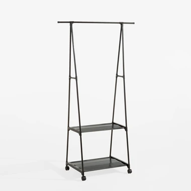 Věšákový stojan s policemi, černý, 84x48x156 cm