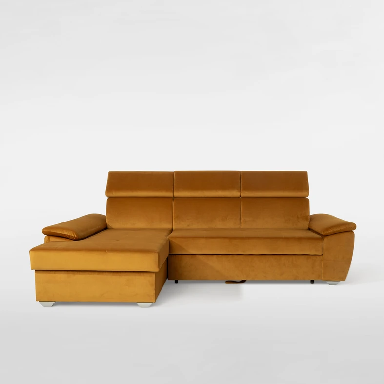 Rohová sedací souprava s nastavitelnými opěrkami hlavy rozkládací levá TITAN hořčicová