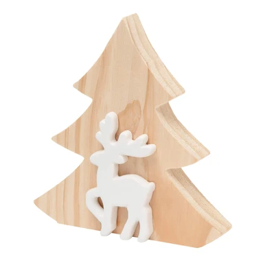 Dřevěná vánoční ozdoba STROMEČEK S JELENEM 16 cm