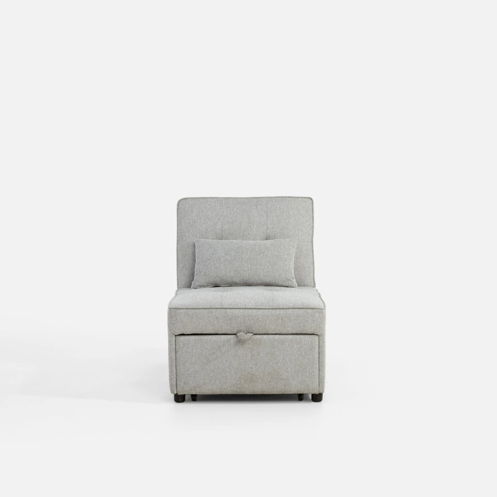 Szara sofa 1-osobowa rozkładana, z boczną kieszenią