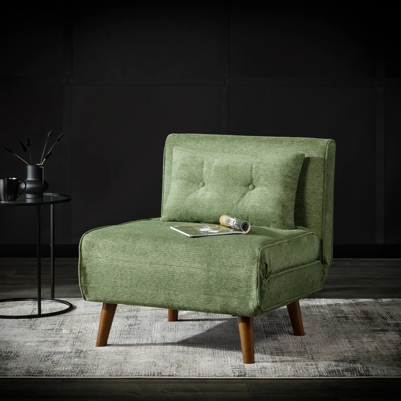 Rozkládací čalouněné křeslo zelené LAVILLA