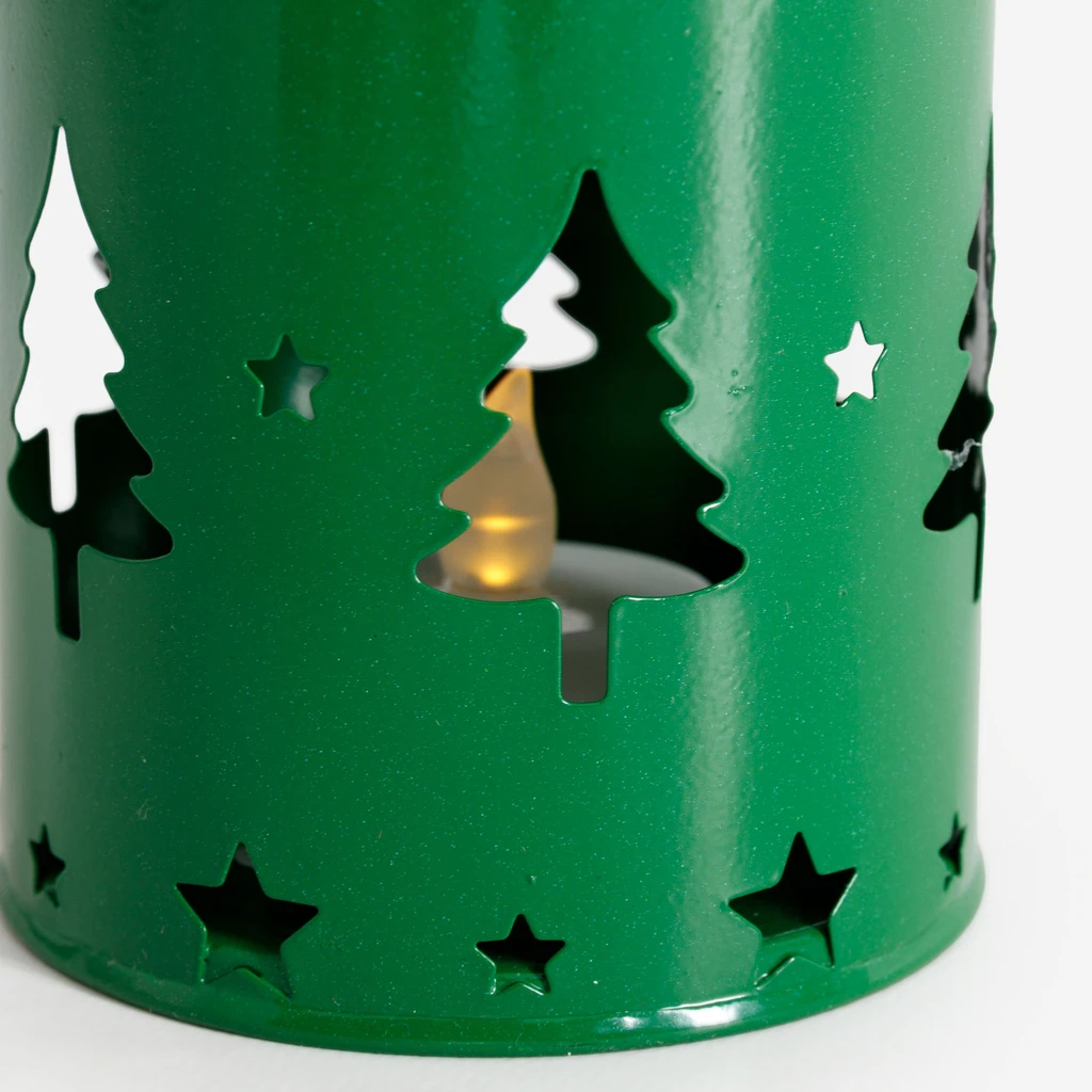 Dekorace zelená LED lucerna, stromečky