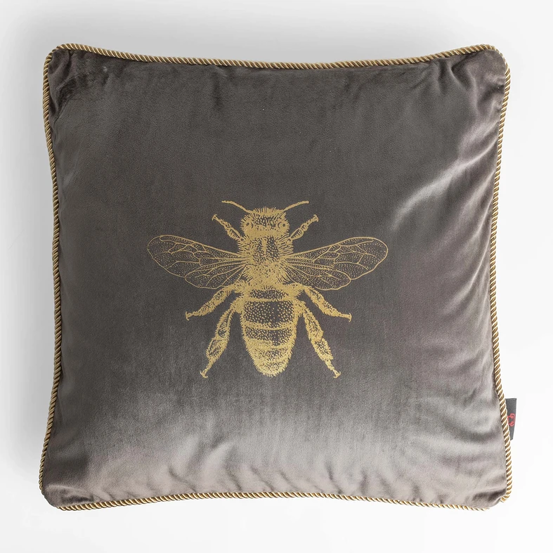 Dekorační šedý povlak na polštář s včelou AURE 45x45 cm