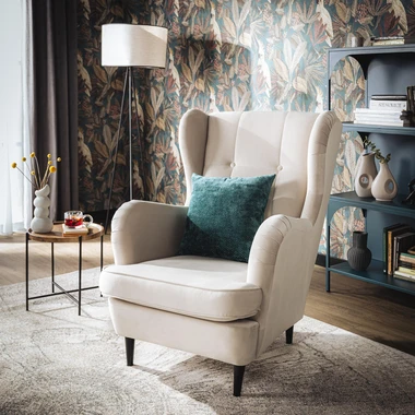 Velurové krémové křeslo ušák VITO