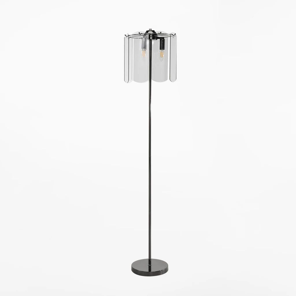 Černá stojací lampa s kouřovým sklem NIRA