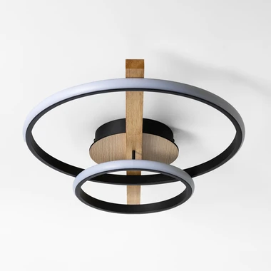 Stropní LED svítidlo 2 kruhy ALMERIA světlé dřevo černá
