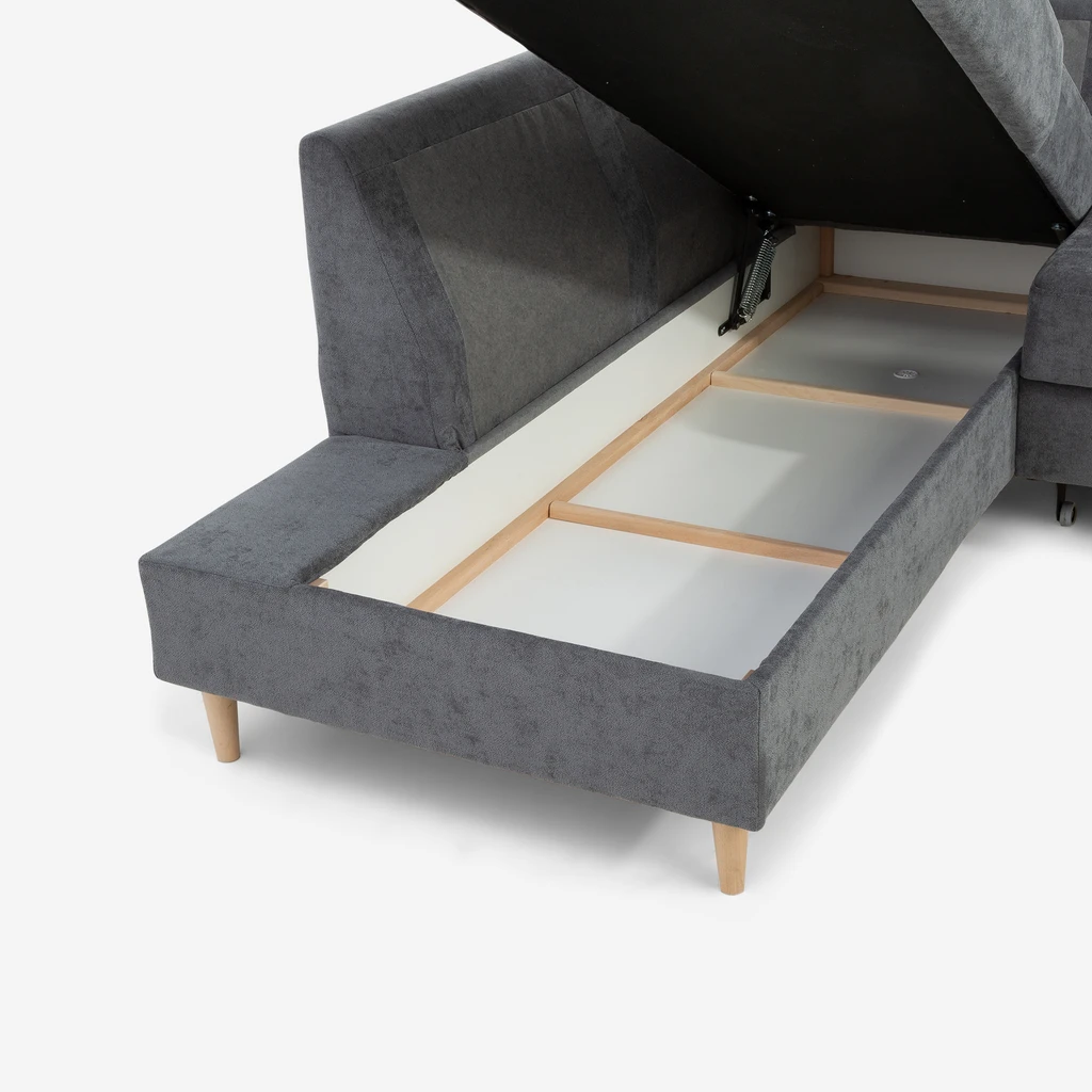 Šedá rozkládací rohová sedací souprava HAMAR 5P levá