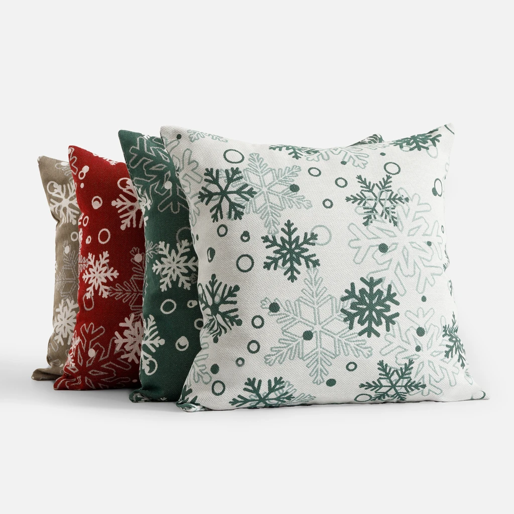 Povlak na polštář se sněhovými vločkami zelený VINTRO 45x45 cm