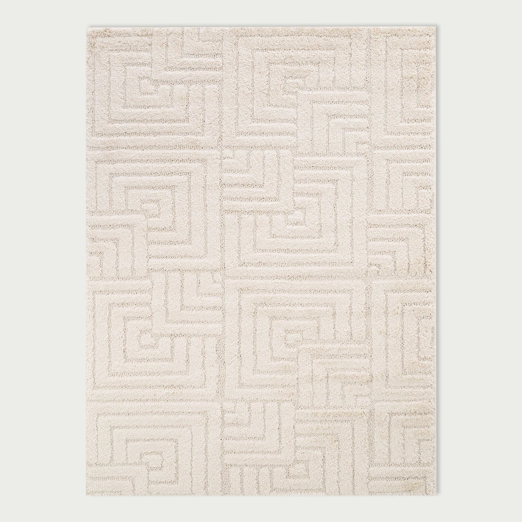 Dywan geometryczny kremowy LA CASA 3D 200x290 cm wykonany z przędzy polipropylenowej.