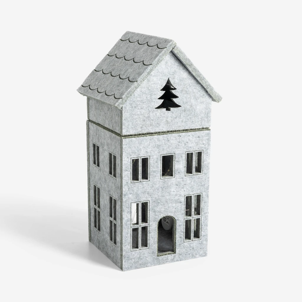 Dekorace filcový domek LED, šedý, 28 cm, MIX