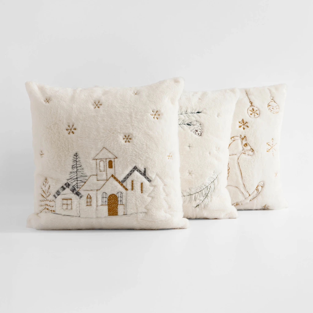 Vánoční povlak na polštář s větvičkou bílý LUCA 45x45 cm