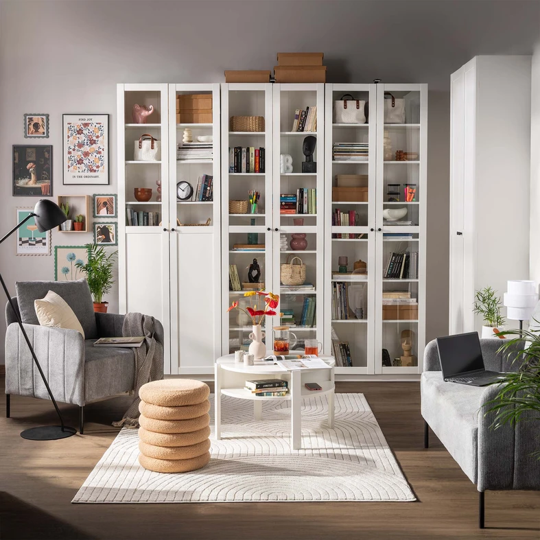 Regál s vitrínou BEN bílý