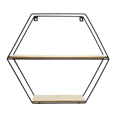 Černá kovová police ve tvaru šestiúhelníku 46x40 cm