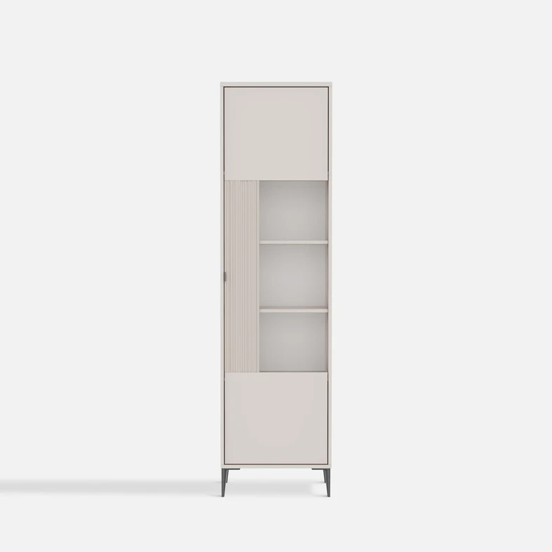 Witryna wysoka 215 cm INERTIA kaszmir Wysoka witryna INERTIA 215 cm – przeszklona, w kolorze kaszmiru, idealna do ekspozycji dekoracji i szkła.