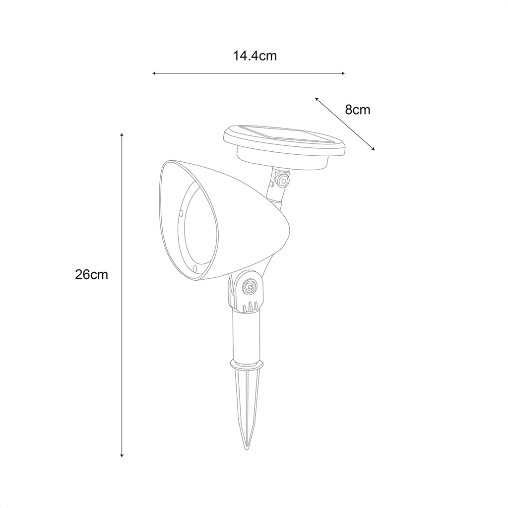 Lampa outdoorowa solarna IP44 czarna - wymiary.