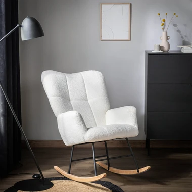 Houpací plyšové boucle křeslo JEXLA bílé