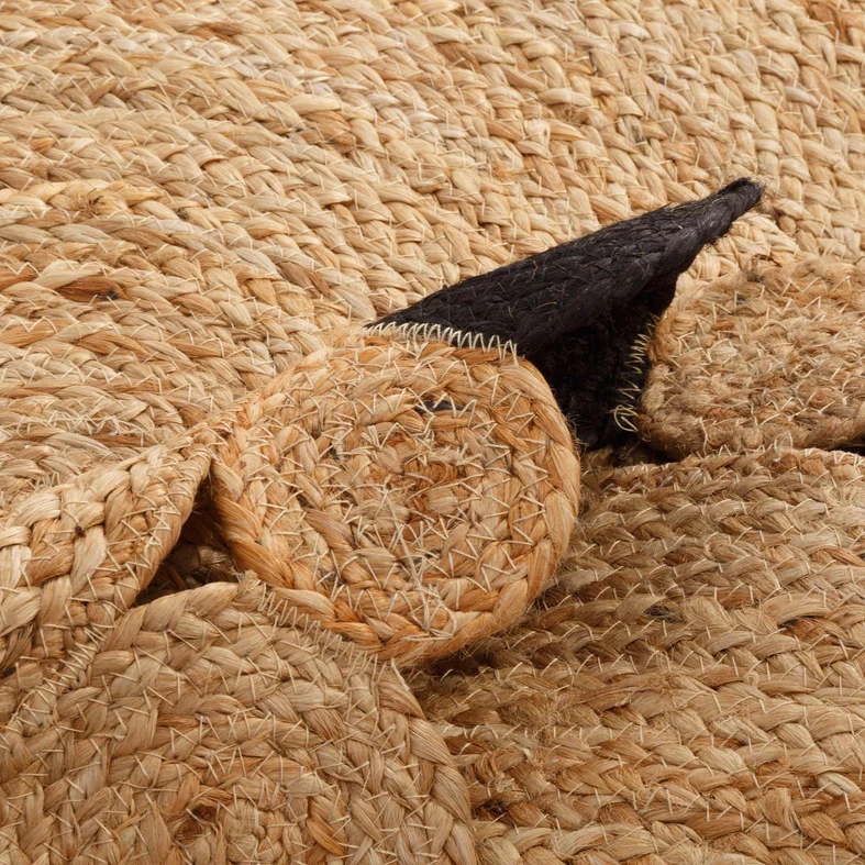 Jutový kulatý koberec BRUGA, černo-béžový, 100 cm