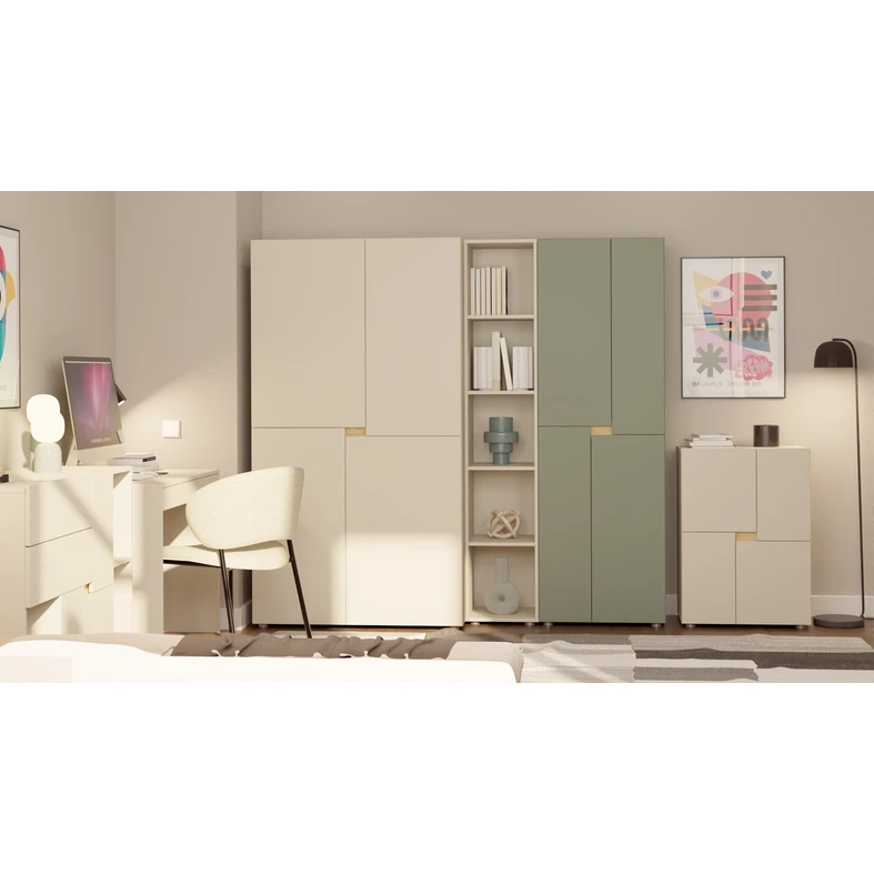 Čtyřdveřová šatní skříň LENS 100 cm kašmír/dub cremona