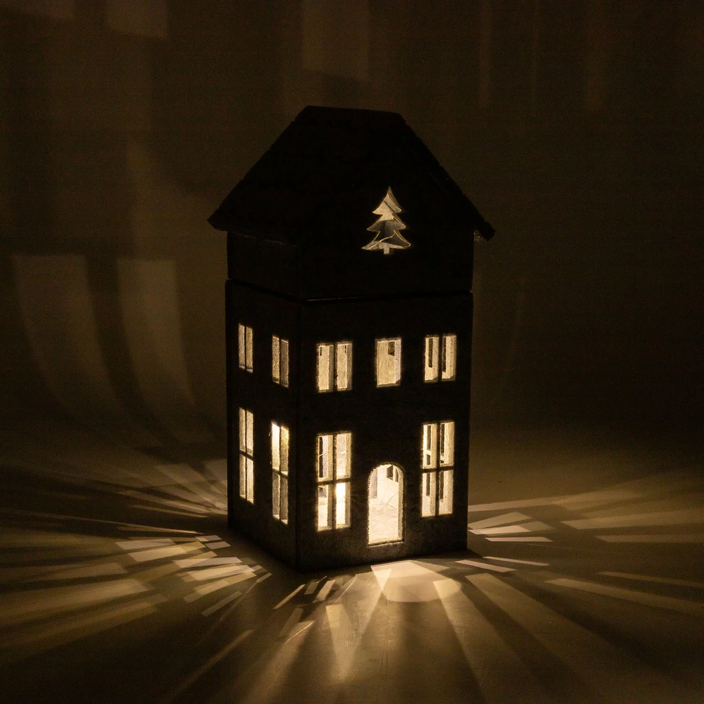 Dekorace filcový domek LED, šedý, 28 cm, MIX