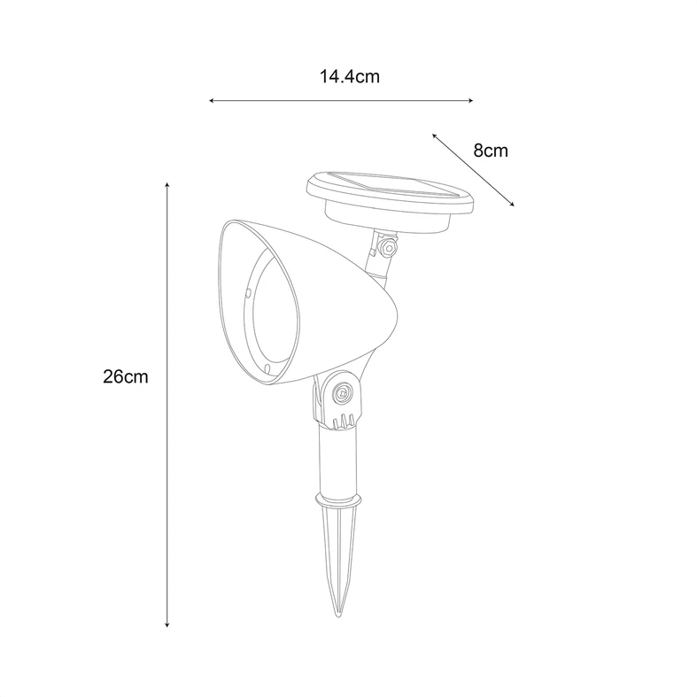 Lampa outdoorowa solarna IP44 czarna - wymiary.