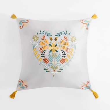 Povlak na polštář s výšivkou světle šedý FOLKY 45x45 cm