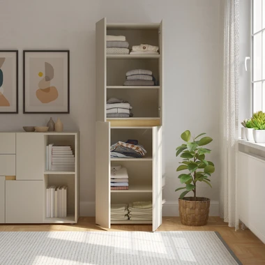Čtyřdveřová šatní skříň LENS 60 cm kašmír/dub cremona
