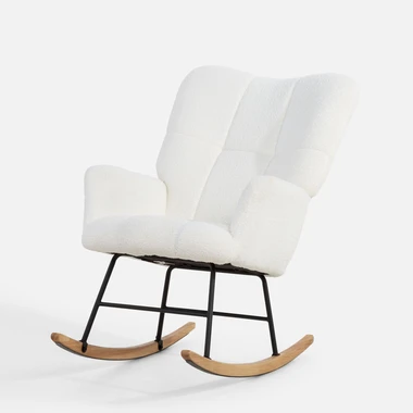 Houpací plyšové boucle křeslo JEXLA bílé