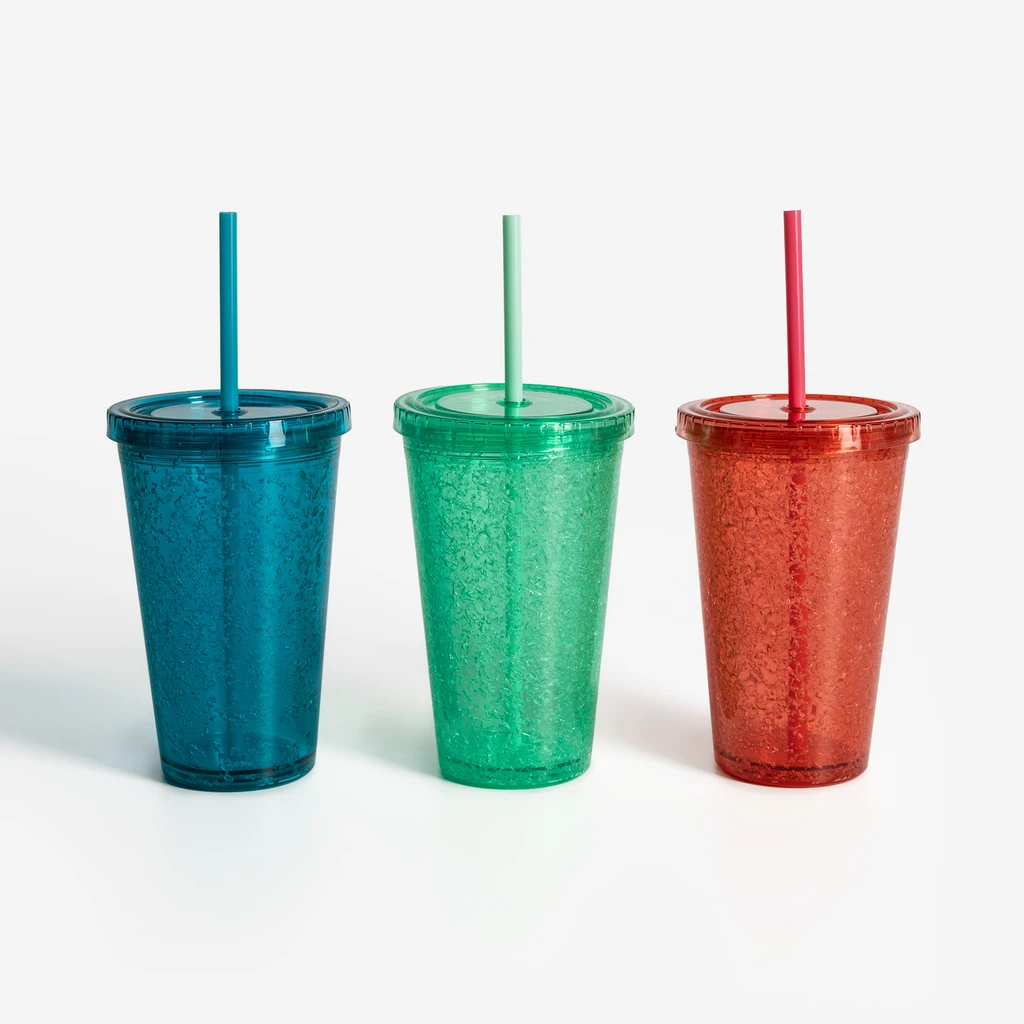 Kubek plastikowy ze słomką czerwony 500 ml