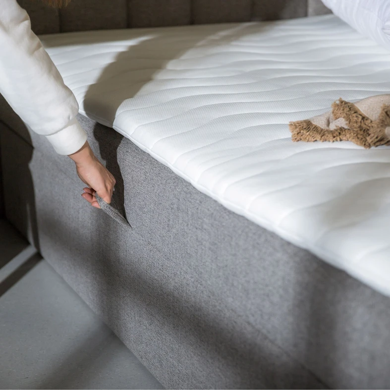 Postel boxspring s topperem šedá PEDRO PU 140x200 cm