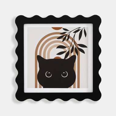 Obraz s kočkou 20x20 cm, černý rám.