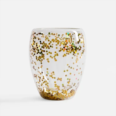 Dvoustěnná sklenice se zlatými konfetami 350ml