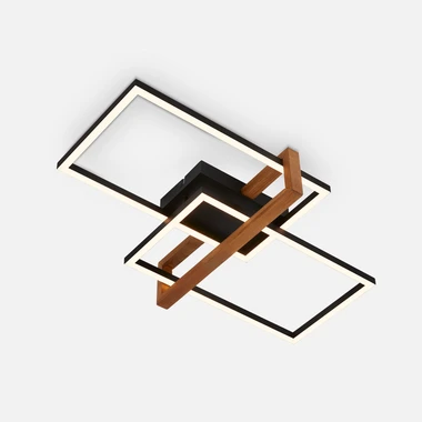 Černo-dřevěné obdélníkové stropní svítidlo LED 2 rámy FRAME 50,5 cm