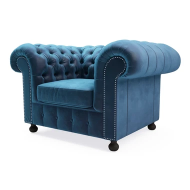 Velurové křeslo modré CHESTER