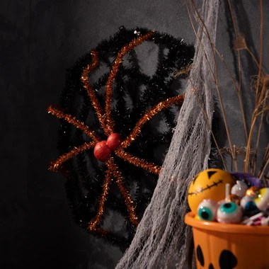 Halloweenská dekorace PAVUČINA černo-oranžová 50 cm