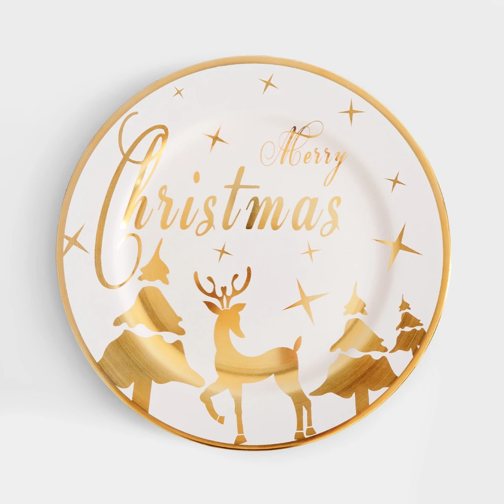 Dekorační talíř podtalíř bílý-zlatý 33 cm